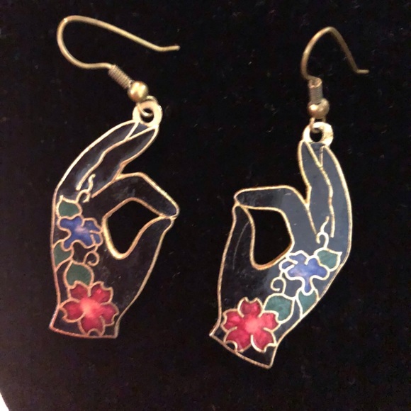 Vintage Jewelry - Vintage 70’s Cloisonné Hand Earrings